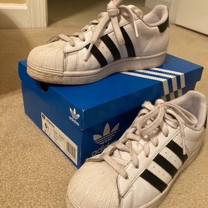 White and blue adidas